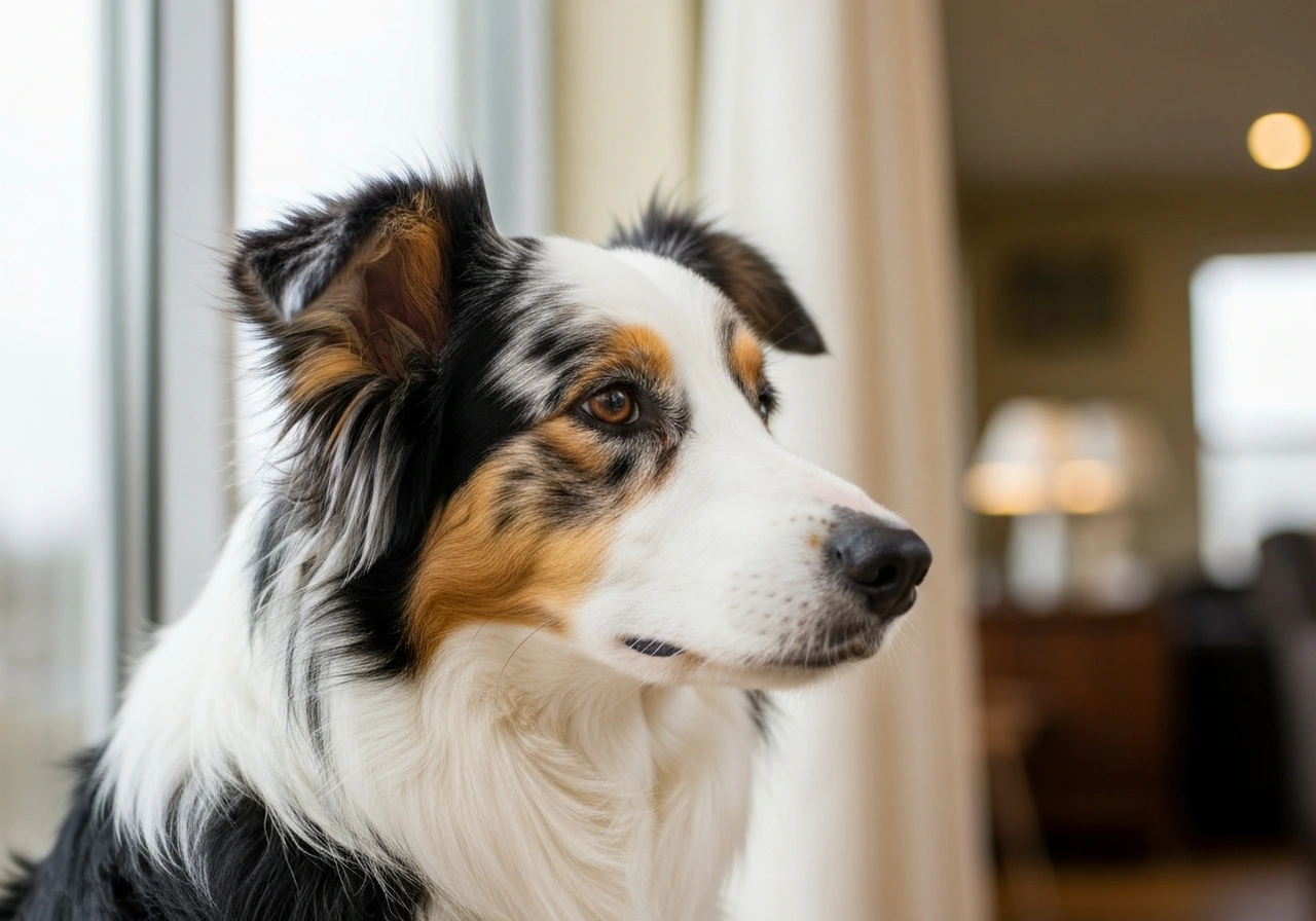 Border Collie with family indoors
